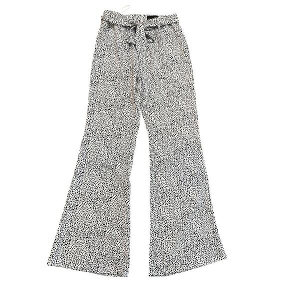 Lucy Paris White Black Animal Printed Belted Wide Leg Pants Size XS - Picture 1 of 4
